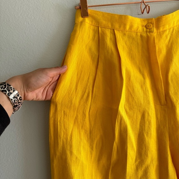 Vintage Design Todays Made in USA 100% Linen Yellow Blazer Trouser Suit Large - Picture 4 of 16